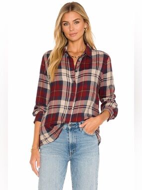 Bella Dahl Plaid Button Down Shirt Soft Flannel Relaxed Casual Small